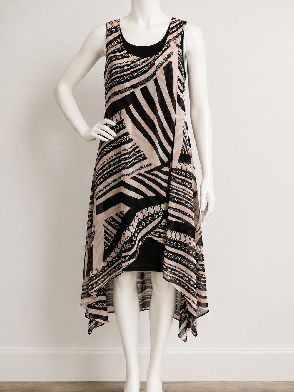 Joseph Ribkoff Sleeveless Abstract Print High Low Dress Size 10